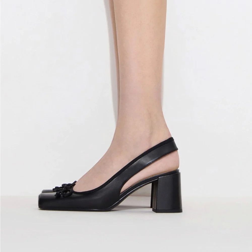 Charles & Keith - Bow Slingback Pumps - Black - Picture 1 of 6